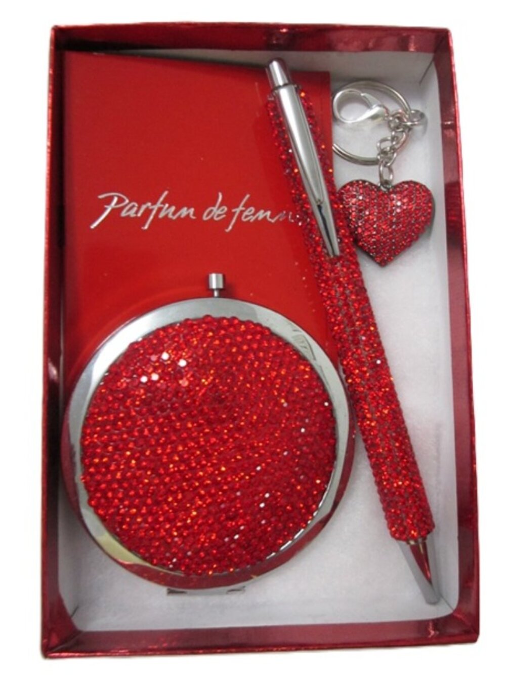 Purse Gift Set Crystal Mirror, Pen Keychain & Montana Parfum Defenne Scent NEW
